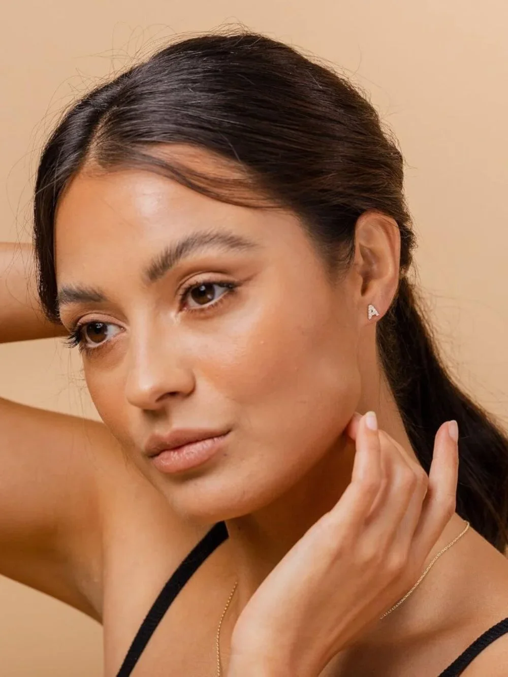 14K Gold Plated 925 Sterling Silver Cubic Zirconia Initial Letter Stud Earrings - Picture 4 of 5